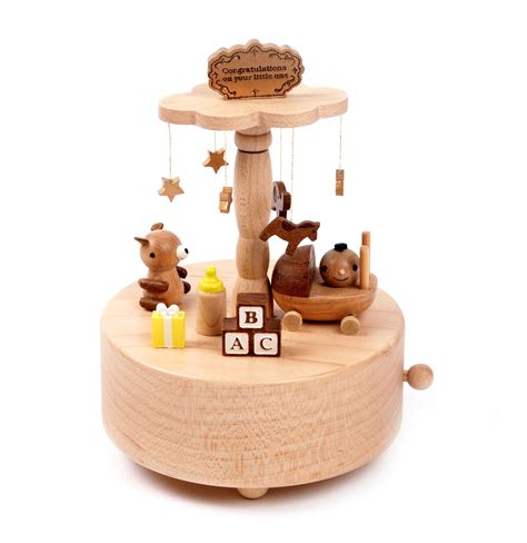 Newborn Baby Play With Unicorn Wooden Music Box Music Box Wooden