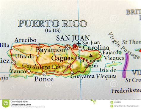 Mapa Geográfico De Porto Rico Com Capital San Juan Foto de Stock Imagem de alto atlântico