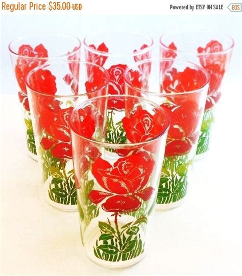 on sale vintage glasses set of six red roses by debscountryvintage vintage wine glasses