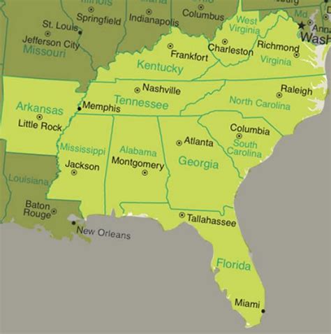 Map Of Southeast States And