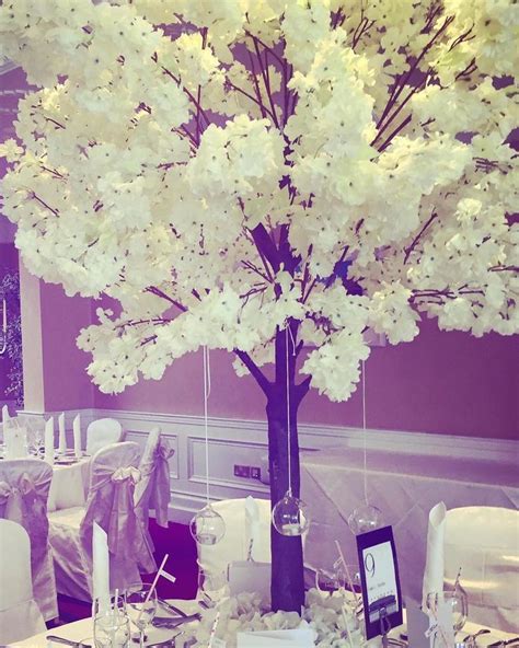 Our New White Cherry Blossom Tree Centerpieces With Hanging Glass