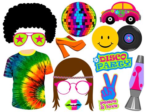 70s Hippie Digital Photo Booth Props Instant Download In 2023 Photo