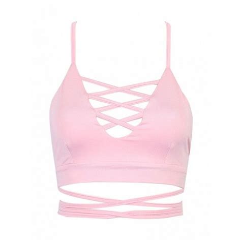 Choies Pink Lattice Strappy Back Cross Crop Top 13 Liked On Polyvore