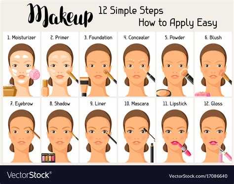 If you are someone who has no idea on how to do neutral makeup then you don't have to worry. Makeup 12 simple steps how to apply easy Vector Image