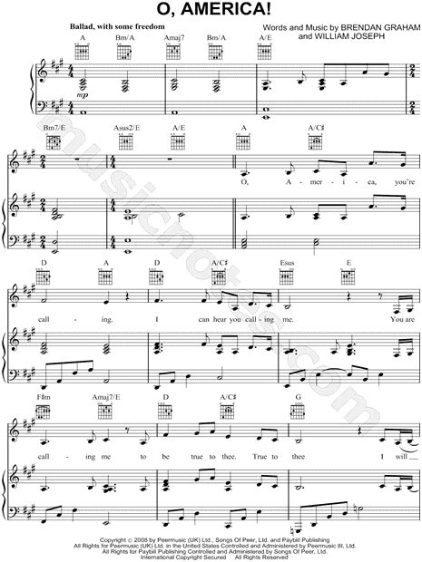 Celtic Woman O America Sheet Music In A Major Transposable