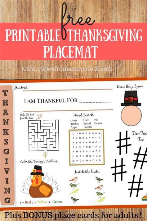 printable thanksgiving placemat  kids  fun ideas