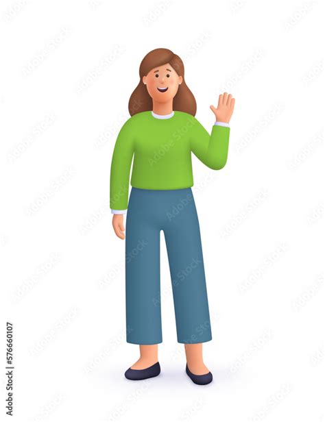 Young Smiling Woman Standing With Greeting Gesture Saying Hello Hi Or