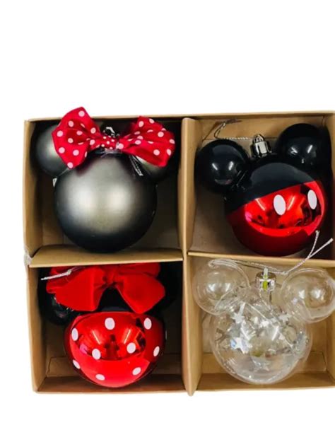 Disney Mickey Minnie Christmas Baubles 4 Pack Hanging Tree Decoration