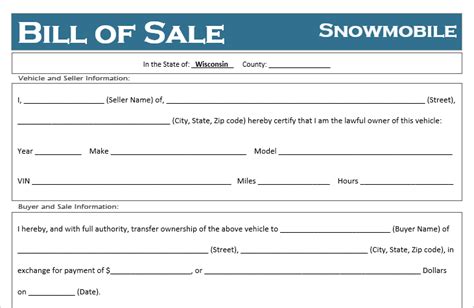 Free Wisconsin Snowmobile Bill Of Sale Template Off Road Freedom