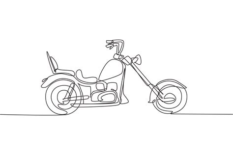 One Single Line Drawing Of Old Retro Vintage Chopper Motorcycle Vintage Motorbike