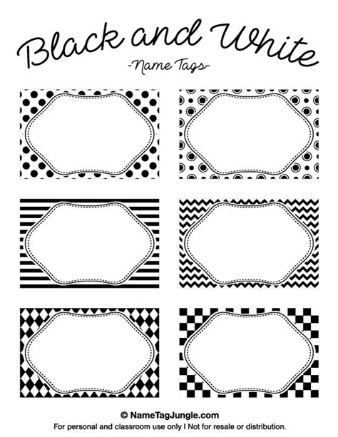 Printable Black And White Name Tags