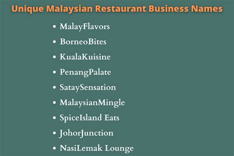 410 Catchy Malaysian Restaurant Business Names