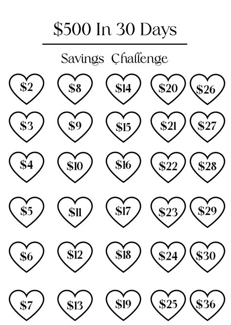 500 in 30 Days Savings Challenge Low Income Savings Challenge Savings