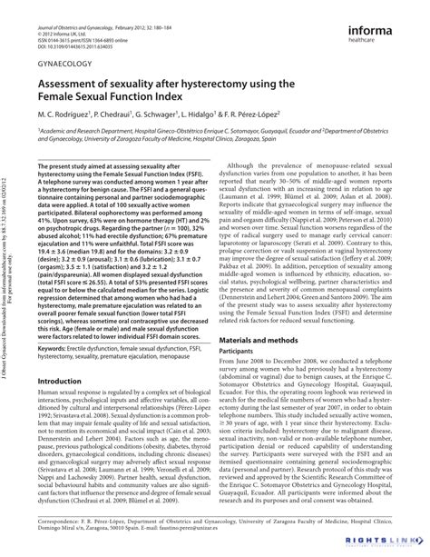 Pdf Assessment Of Sexuality After Hysterectomy Using The