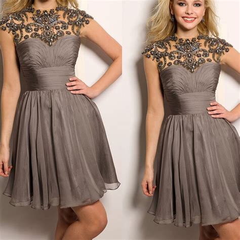 2015 Fancy Pretty Brown Beaded Short Prom Dresses With Crystal Ruched