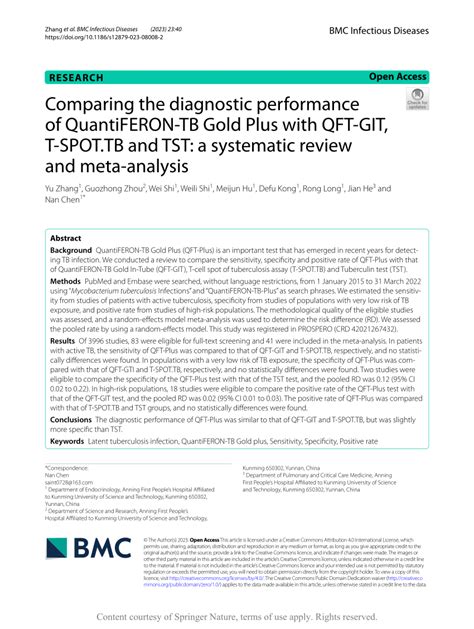 Pdf Comparing The Diagnostic Performance Of Quantiferon Tb Gold Plus