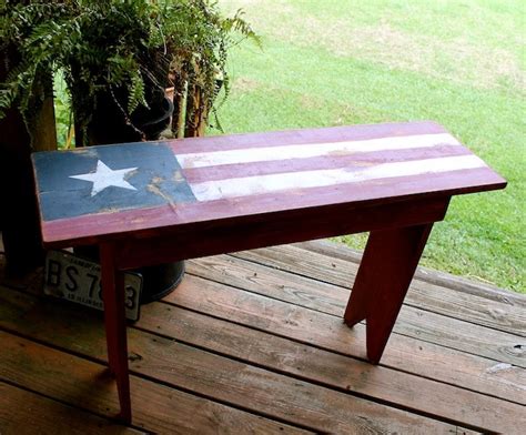 American Flag Primitive Bench Rustic Americana Style 11500 Via Etsy