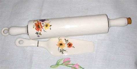 Vintage Ceramic Rolling Pin With Floral Poppy Decor With