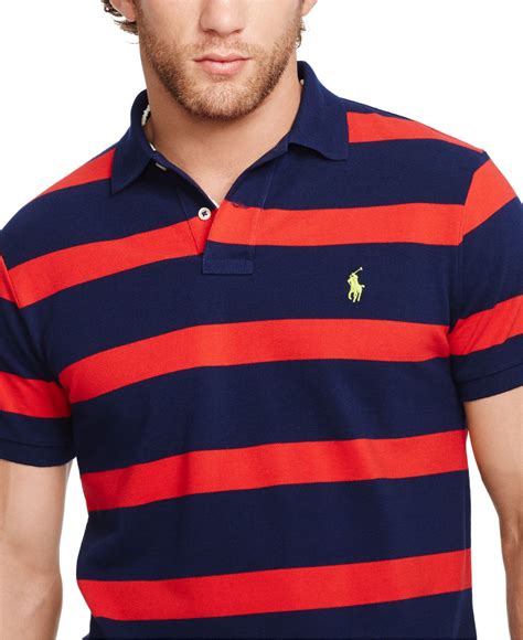 Lyst Polo Ralph Lauren Custom Fit Striped Mesh Polo In Blue For Men