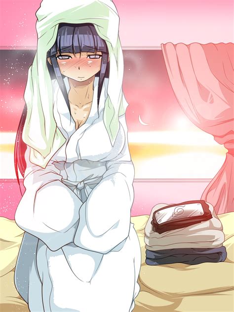 Mabahn Hyuuga Hinata Naruto Naruto Series Highres Girl Bed Blue Hair Blush Breasts