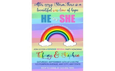 Rainbow Gender Reveal Invitation He or She what will our | Etsy | Baby gender reveal, Gender ...