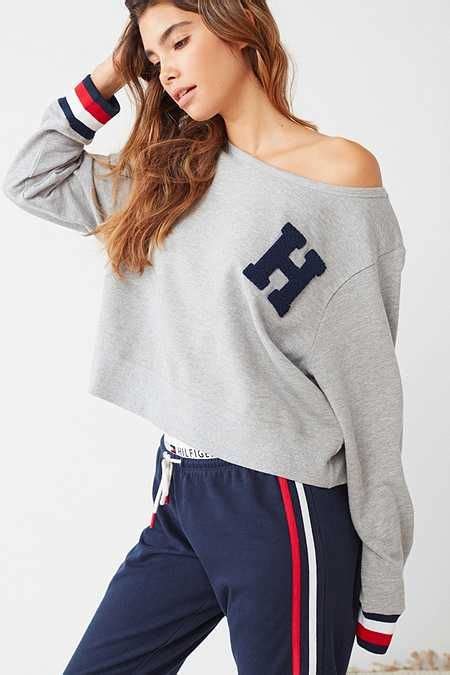 tommy hilfiger x uo chenille letter cropped sweatshirt tommy hilfiger outfit tommy clothes