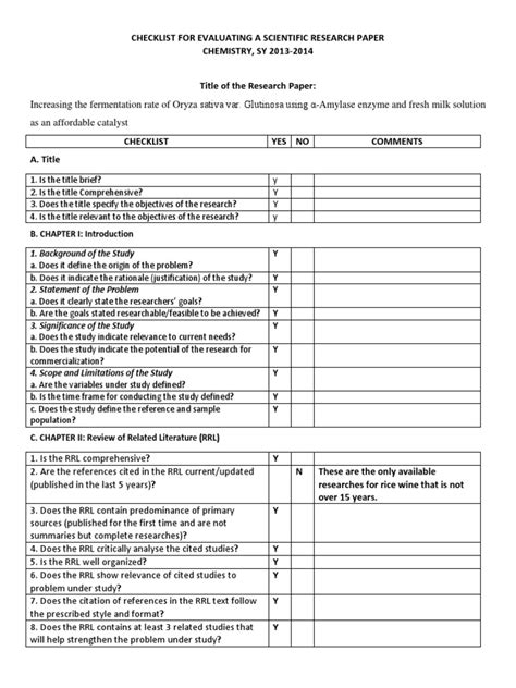 Checklist For Evaluating A Scientific Research Paper Pdf Inquiry Research Methods