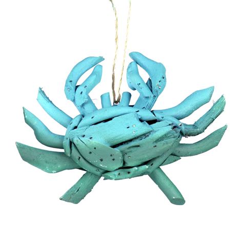 Ocean Blue Driftwood Crab Coastal Hanging Ornament Beach Nautical