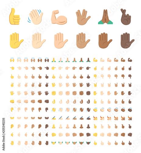 All Type Of Hand Emojis Stickers In All Skin Colors Emoticons Flat Vector Illustration Symbols