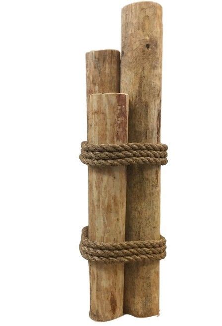 42 3 Post Wood Piling Pier Post W Rope Nautical Outdoor Decor