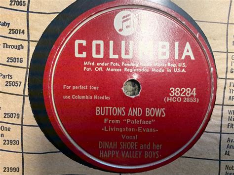 Dinah Shore Buttons And Bows Rpm Record Vg Ebay