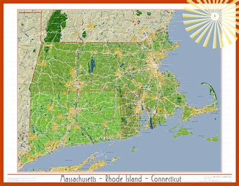 Massachusetts Connecticut And Rhode Island Soleil Wall Map