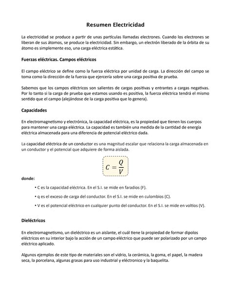 Solution Resumen Electricidad Studypool