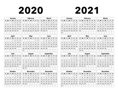2020 And 2021 Calendar Printable 9 Templates Riset