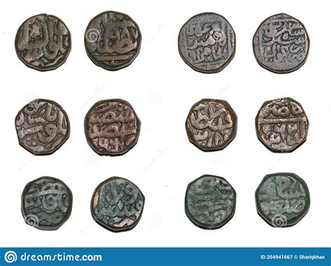 Medieval India Copper Coins Of Mughal And Suri Dynasty Of India Stock