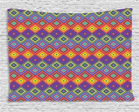 Trippy Tapestry Hippie Style Square Shapes In Vibrant Colors