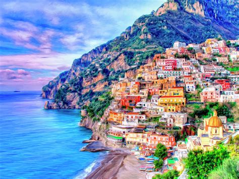 Amalfi Coast At Positano Painting By Dominic Piperata Fine Art America