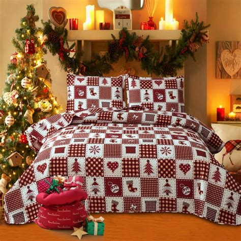 Christmas Bedding Set King Size Christmas Quilt Buffalo Plaid Patchwork