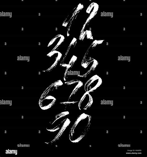 Set Of Calligraphic Ink Numbers Dry Brush Lettering Vector