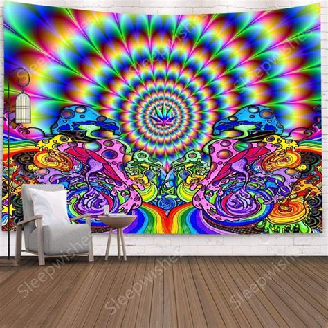 Psychedelic Tapestry Mushroom Tapestry Colorful Trippy Etsy