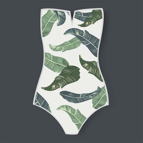 Woman Swimwear With Green Leaves Print Vector Illustration Download Free Vectors Clipart