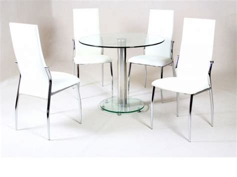 Glasstopsdirect.com is one of america's. Small round clear glass dining table and 4 faux chairs in cream