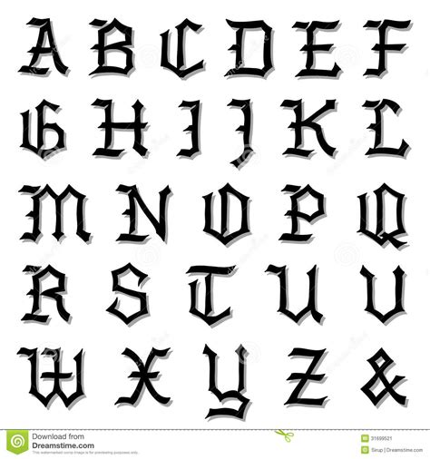 Vector Illustration Of A Complete Gothic Alphabet Stock Image Image