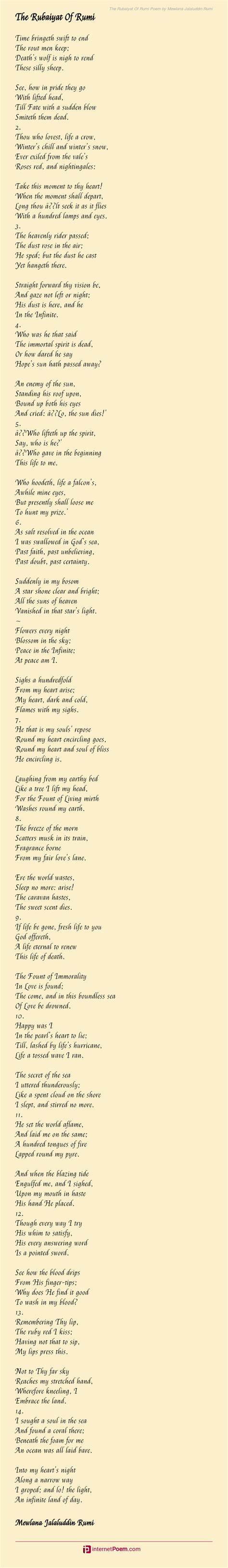 The Rubaiyat Of Rumi Poem By Mewlana Jalaluddin Rumi