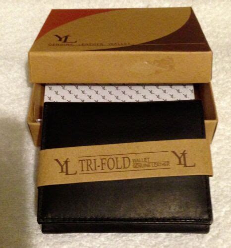 Trifold Black Leather Wallet By Yl New In Box Ebay