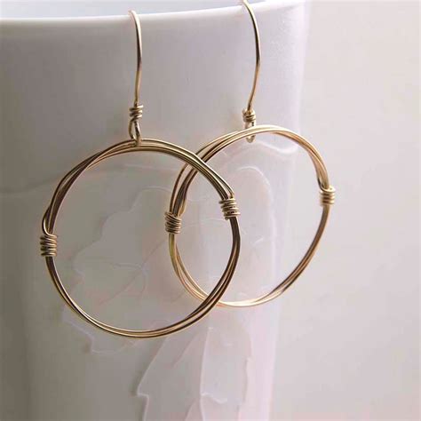 Gold Hoop Earrings Gold Earrings Dangle Hoops 14 KT Gold