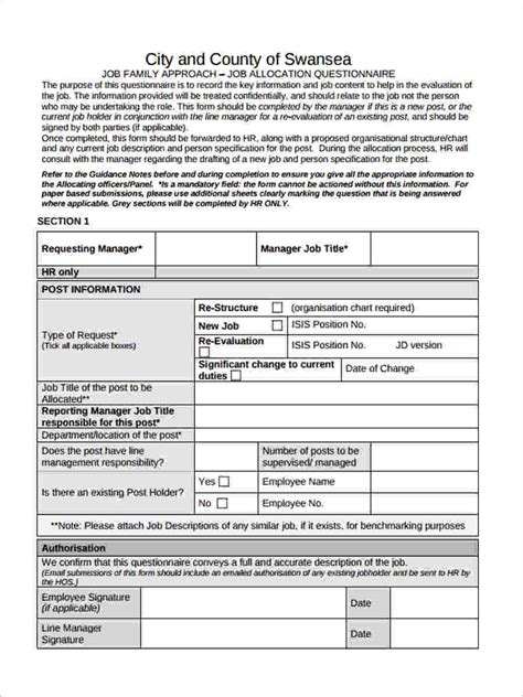 job questionnaire forms   ms word
