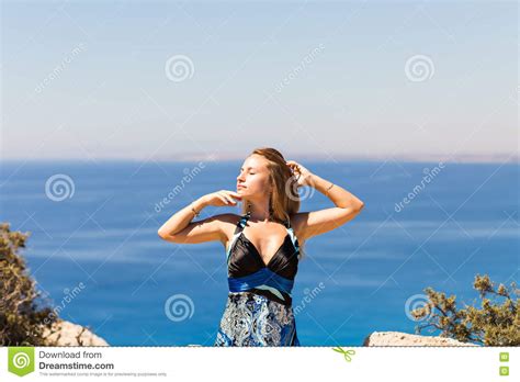 Outdoor Summer Portrait Of Young Pretty Woman Tropical