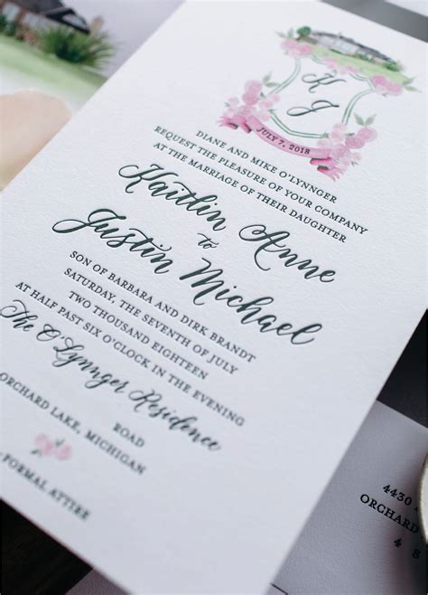 Modern Script Wedding Invitations With Calligraphy And Crest With Venue