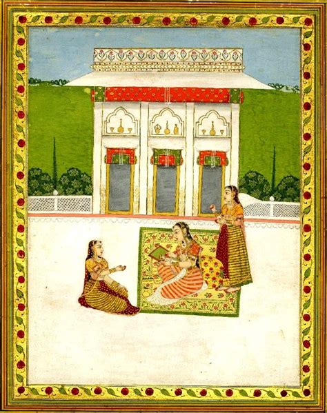 Dhanasri Ragini A Woman Seated On A Terrace Painting A Portrait Of A